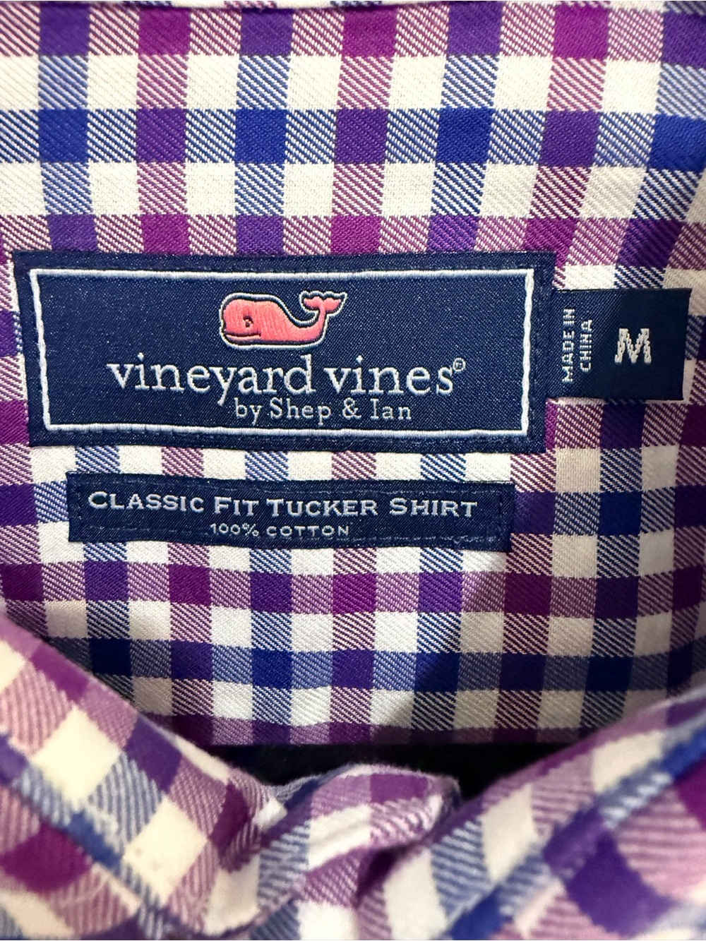 Vineyard Vines Men's Purple, Blue & White Gingham Button-Down Shirt